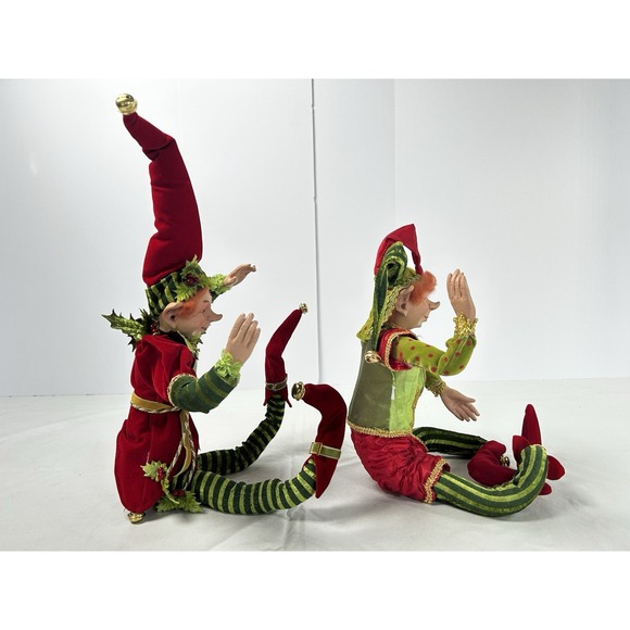 VTG Lot Of 2 Mark Roberts 32" Posable Christmas Fairy Jingle Bell Elves - Picture 6 of 10